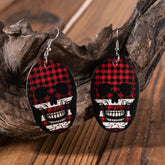 Red Plaid Skull Earrings